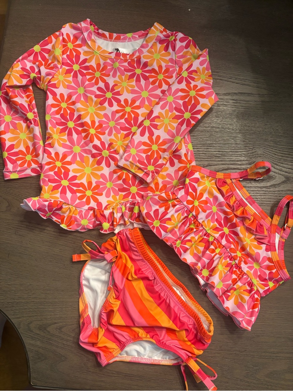 3T Long Sleeve Rash Guard & Bikini Set - Pink Floral